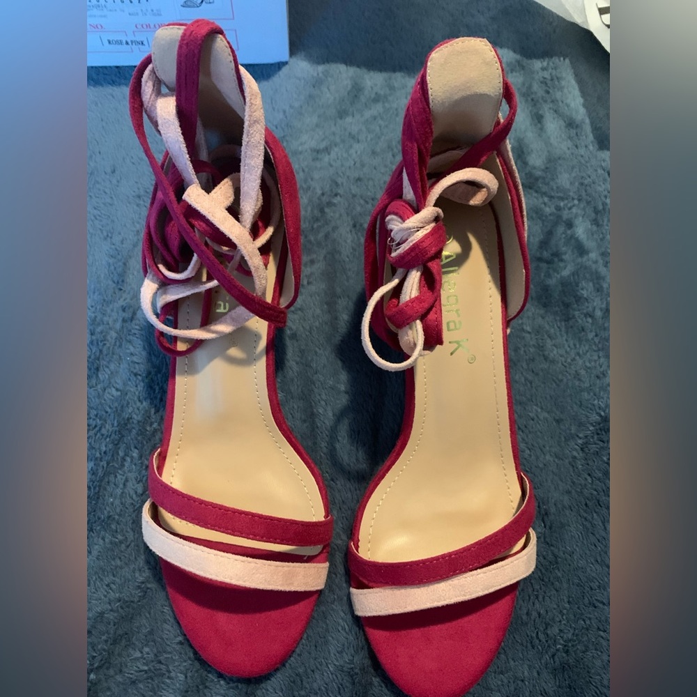Women's Open Toe Color Block Heel Lace Up Sandals